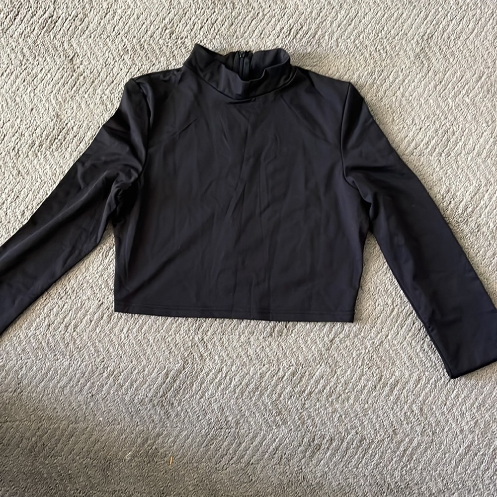 Black turtleneck long sleeve crop top from Amazon - zips in the back